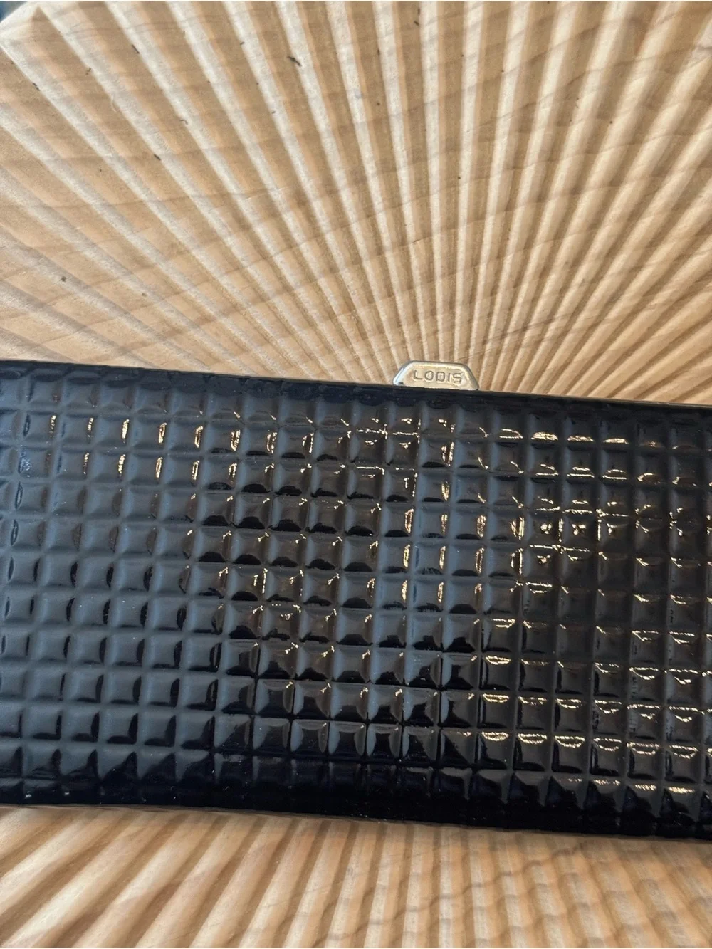 Lodis Black Patent Leather Clutch Wallet